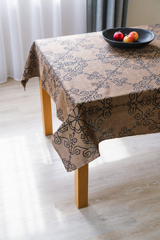 Lina galdauts ar Saules rakstu, bronza/melns