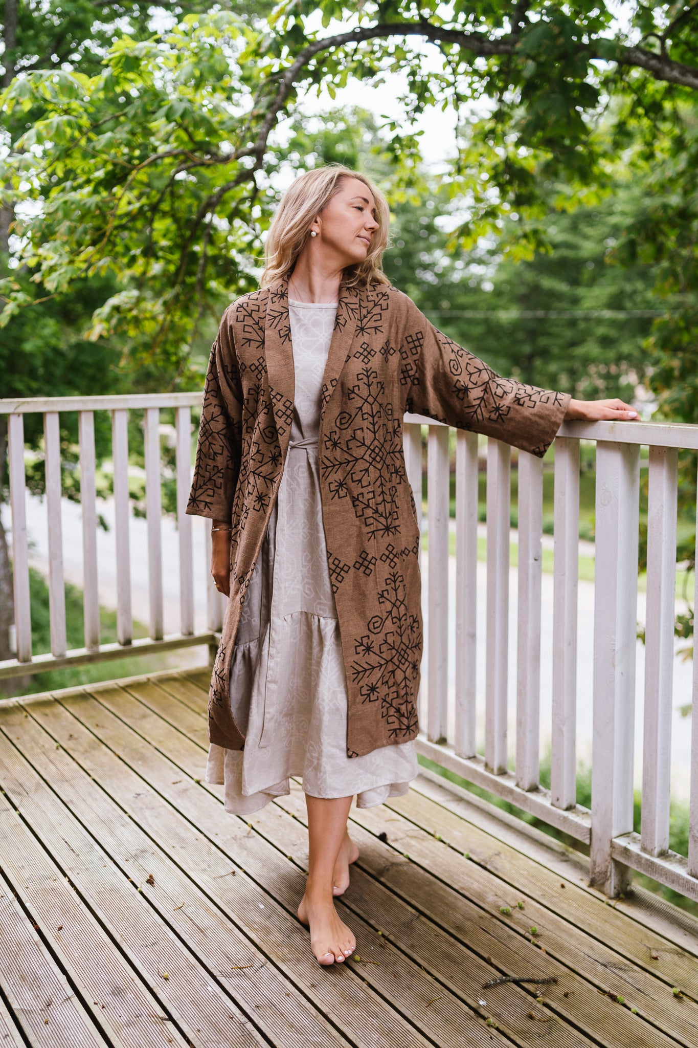 Linen Boho Style Robe / Kimono Austra Unisex, Mid