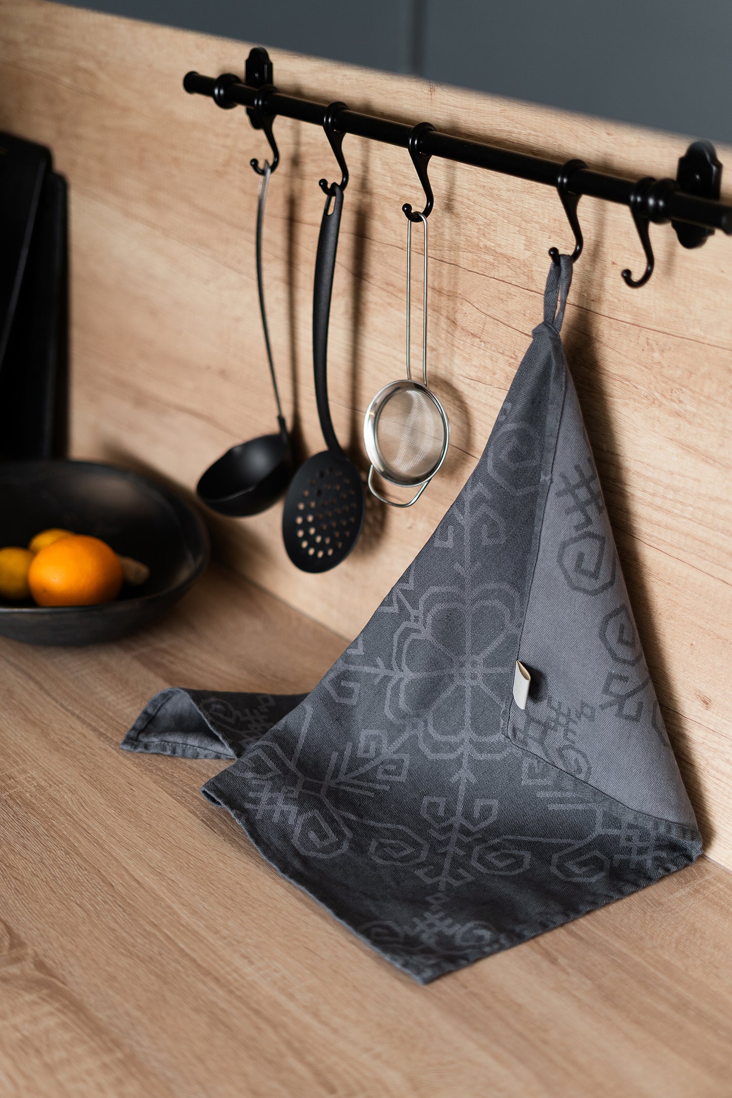 Linen Kitchen Towel Sun Mandala, grey
