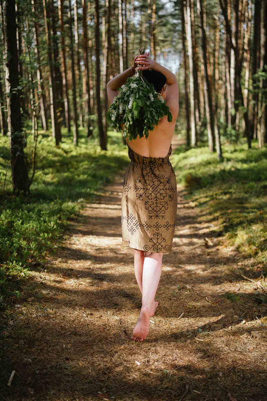 Pirts kleita ar Austras koku, abpusēja bronza/melna