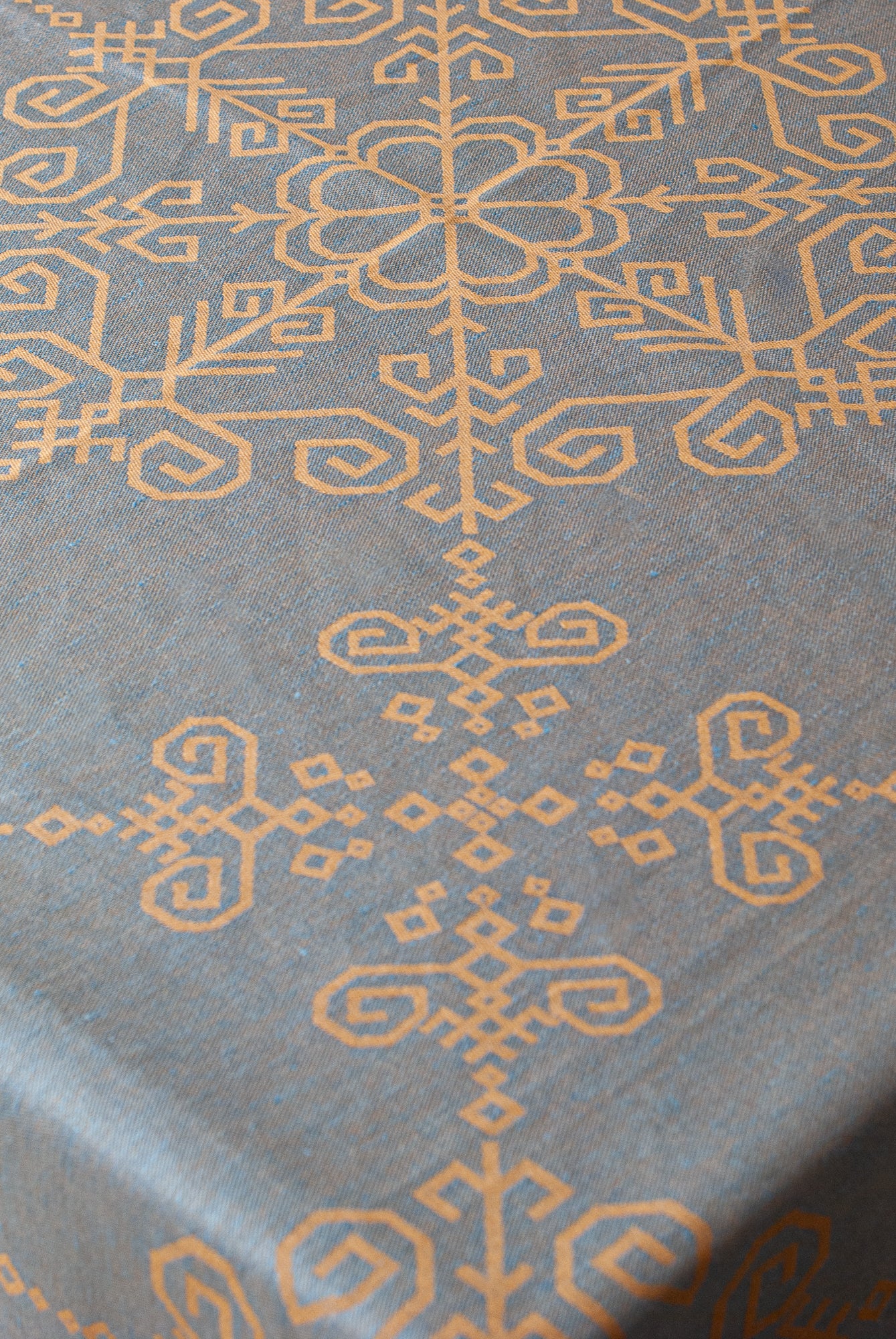 Grey/sand Linen Fabric With Sun Mandala