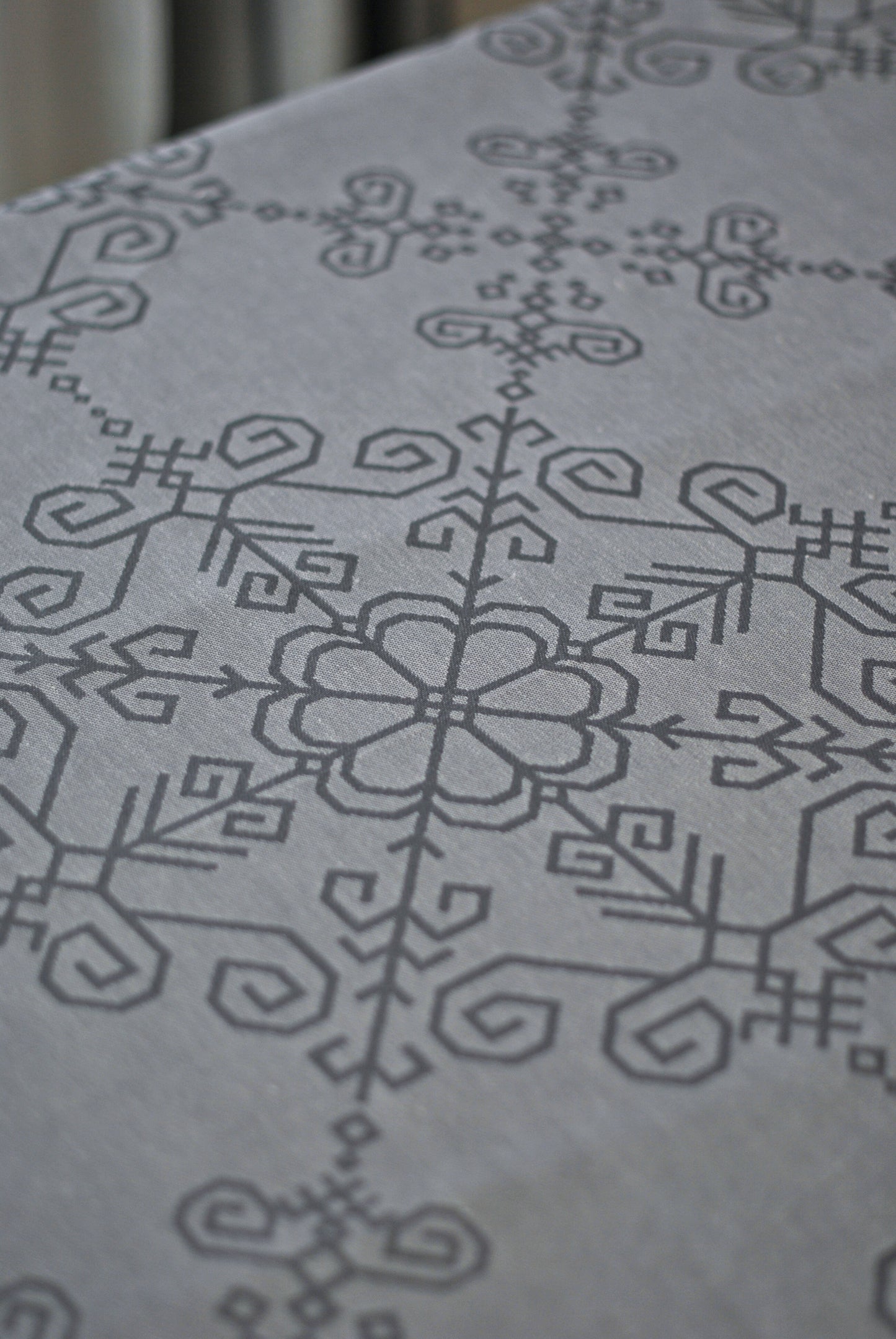 Grey Linen Fabric With Sun Mandala