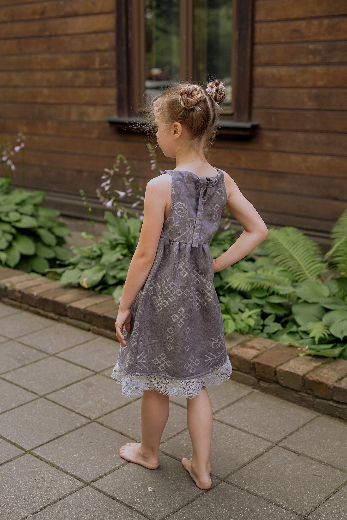 Girl's dress Austra, grey with lace