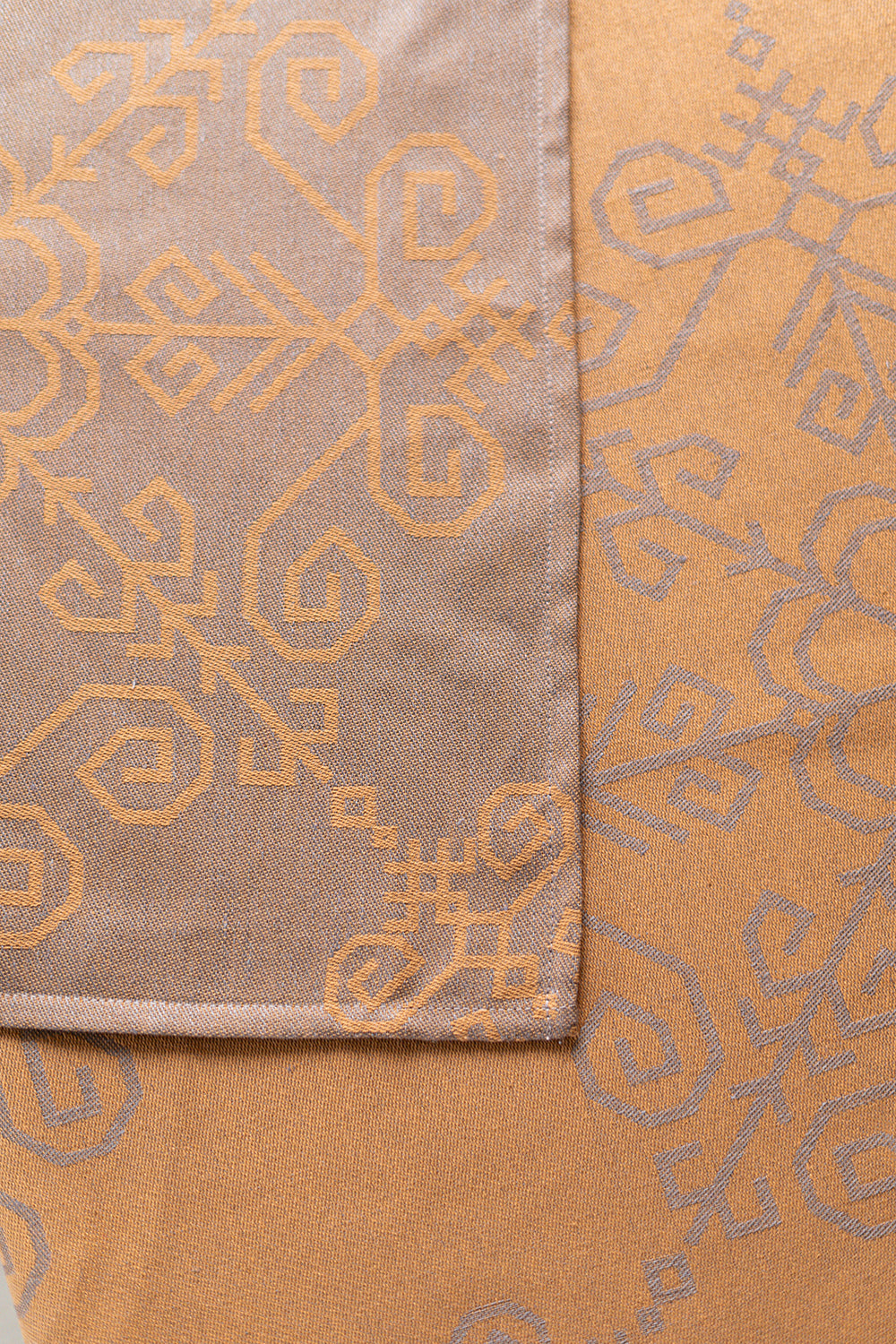 Warm Taupe Linen Tablecloth, Sun Mandala Pattern