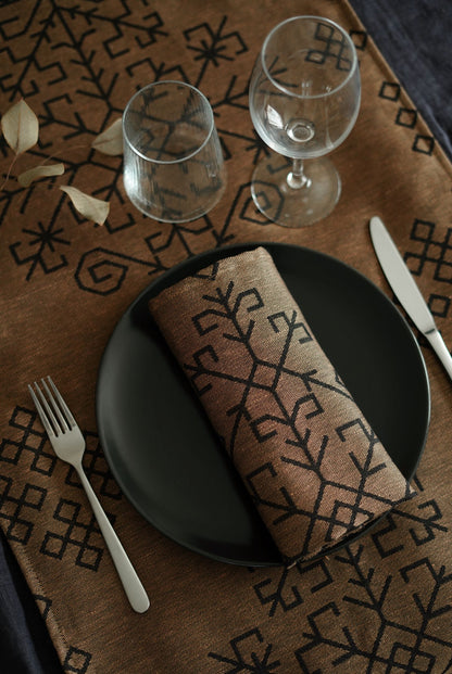 Bronze/Black Linen Napkins With Austra tree Pattern.