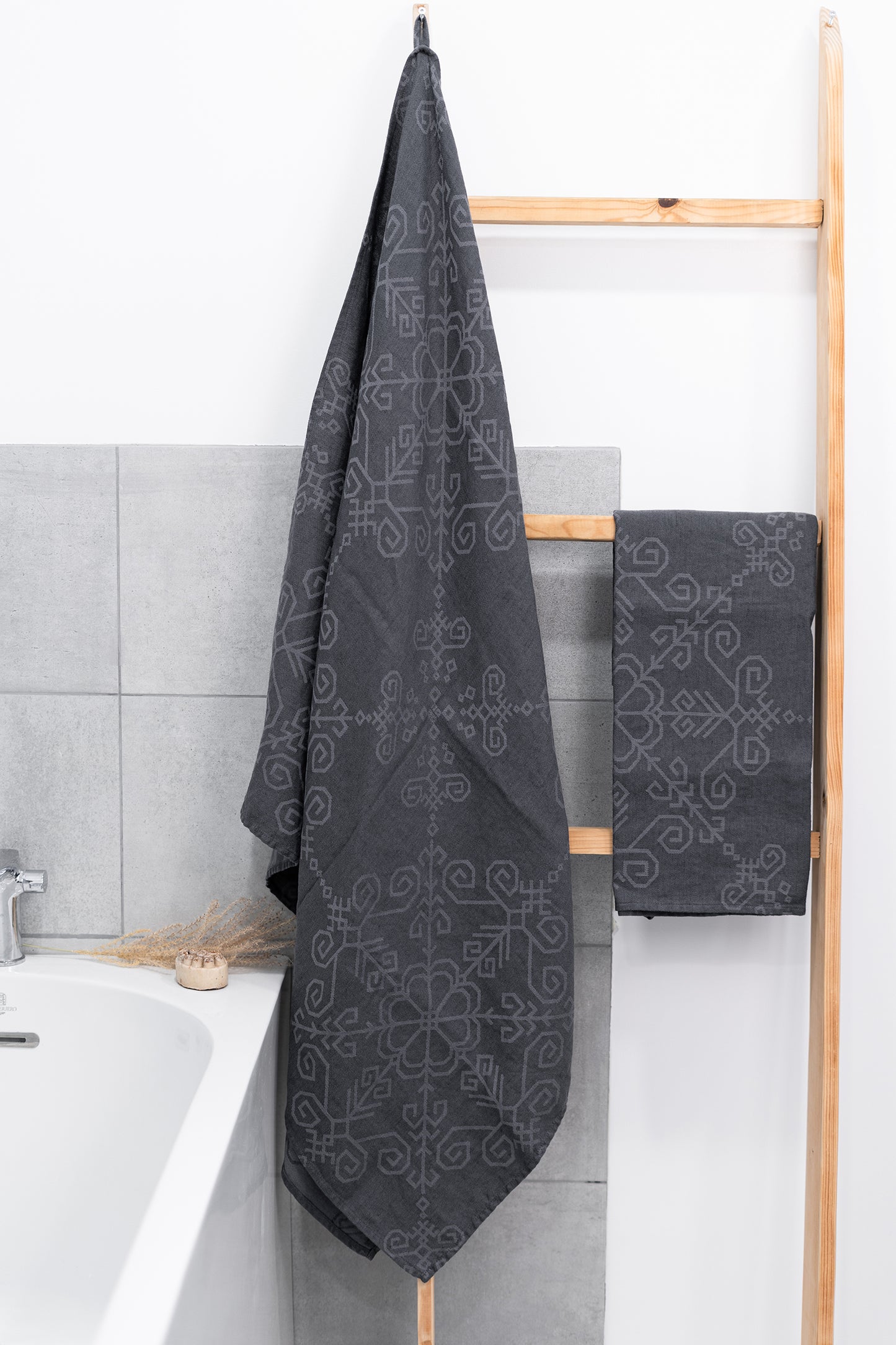 Linen Towel Sun Mandala, dark grey