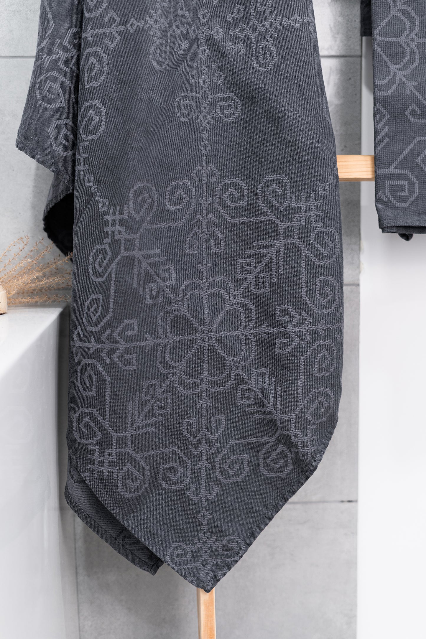 Linen Towel Sun Mandala, dark grey
