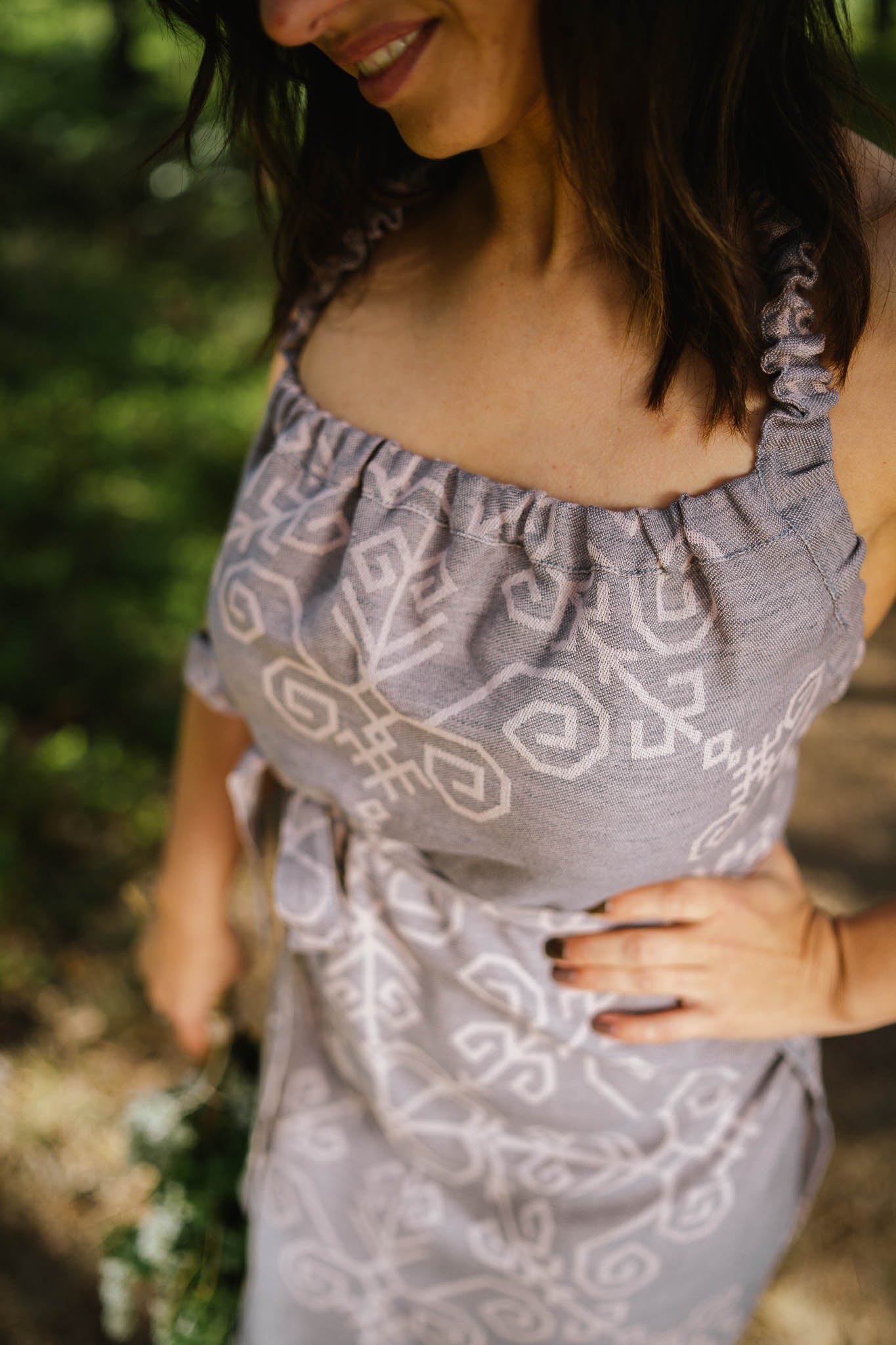 Sauna two-sided dress with Sun Mandala, grey/pink