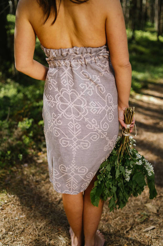 Sauna two-sided dress with Sun Mandala, grey/pink