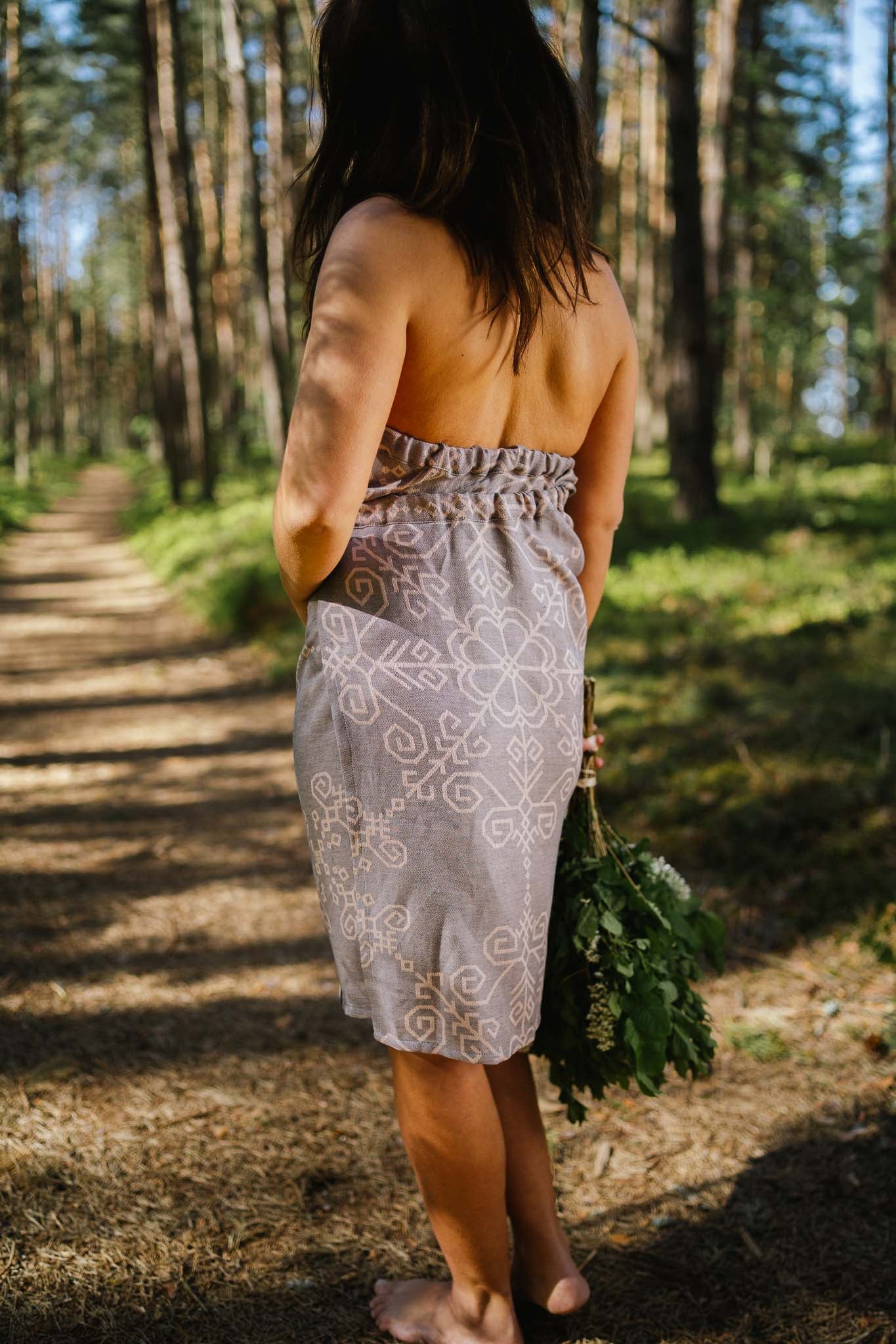 Sauna two-sided dress with Sun Mandala, grey/pink