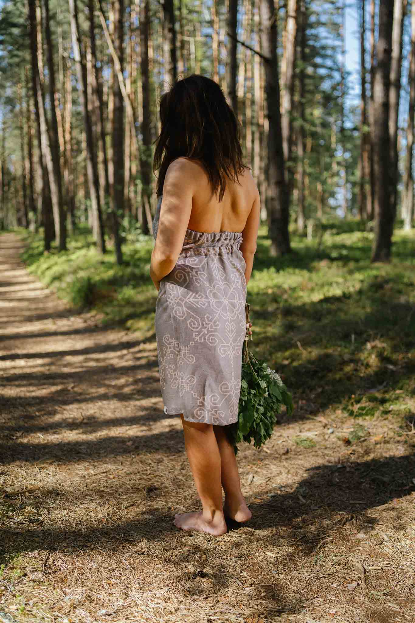 Sauna two-sided dress with Sun Mandala, grey/pink
