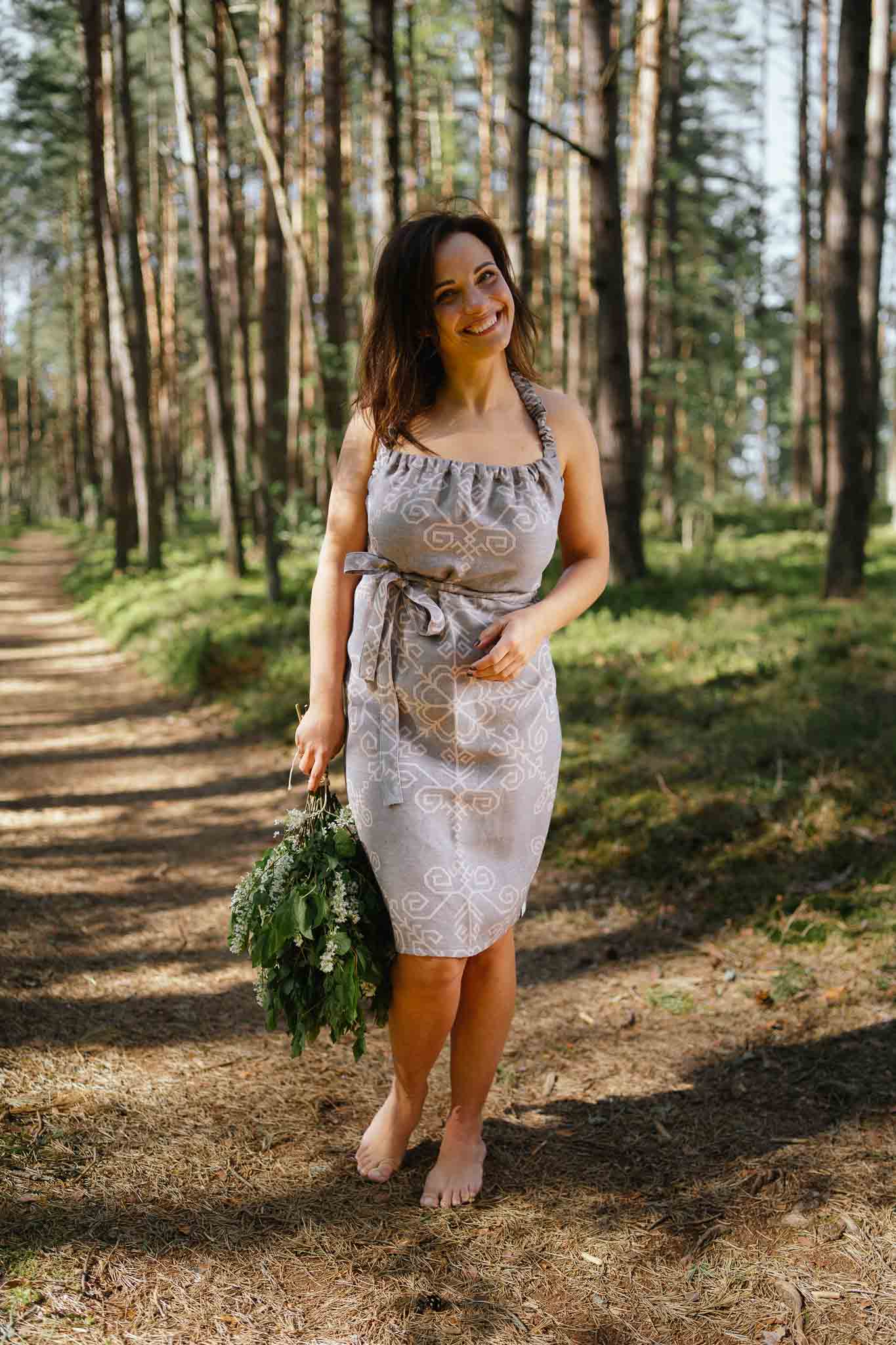 Sauna two-sided dress with Sun Mandala, grey/pink