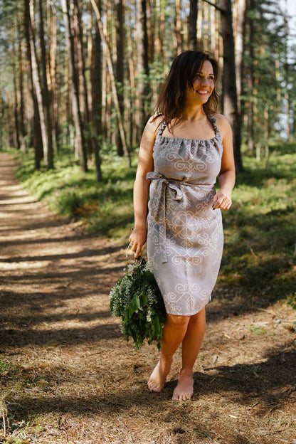 Sauna two-sided dress with Sun Mandala, grey/pink