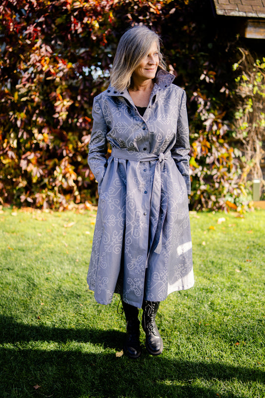 Rain Coat with Sun Mandala, grey