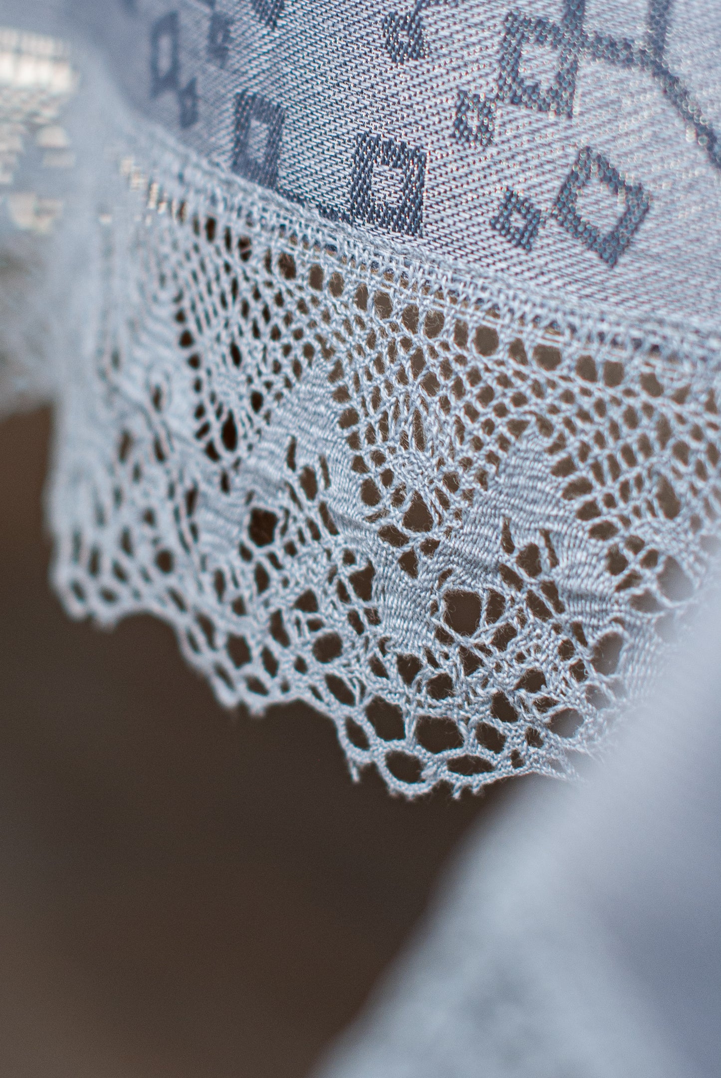 Grey Linen Tablecloth with Lace