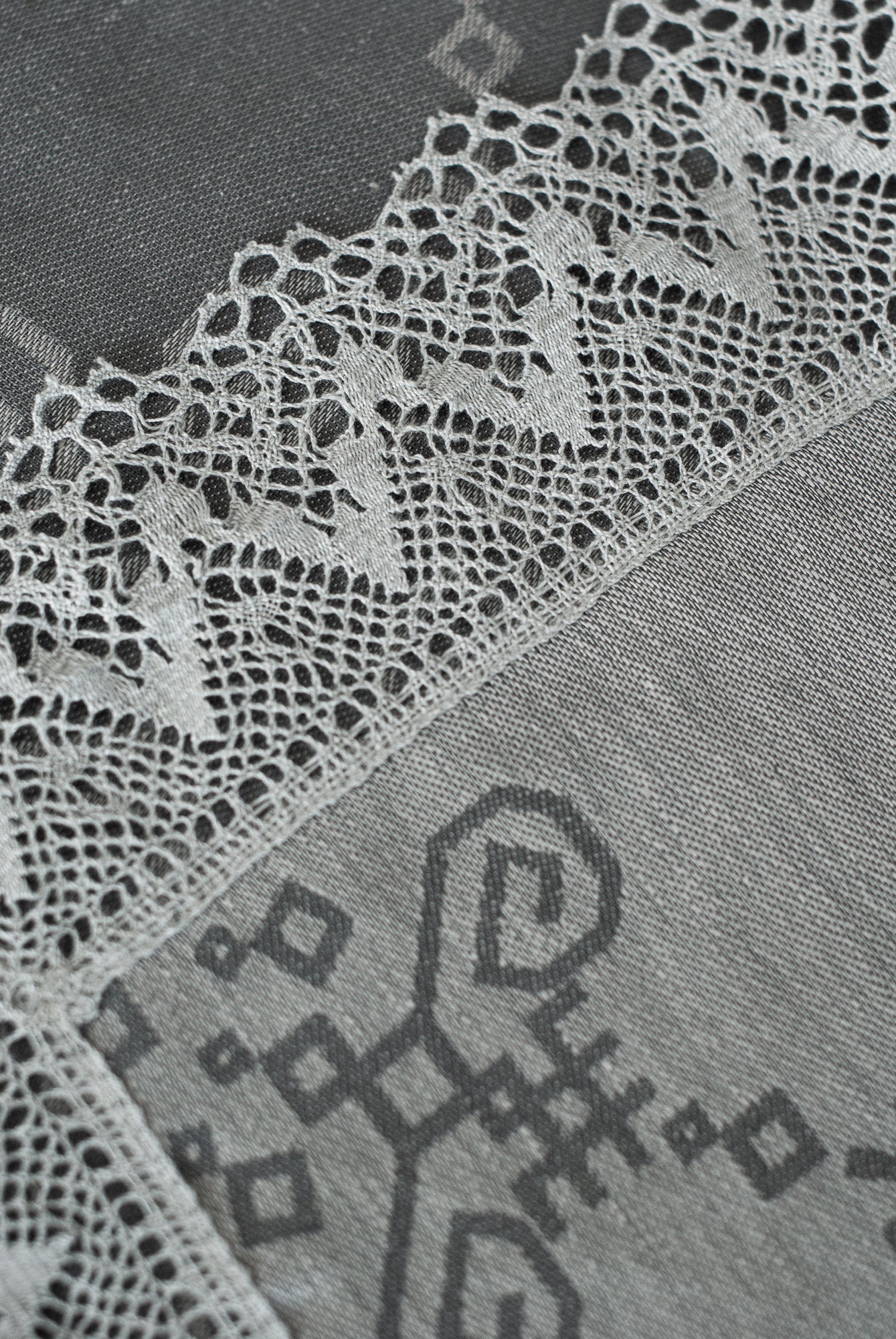 Grey Linen Tablecloth with Lace