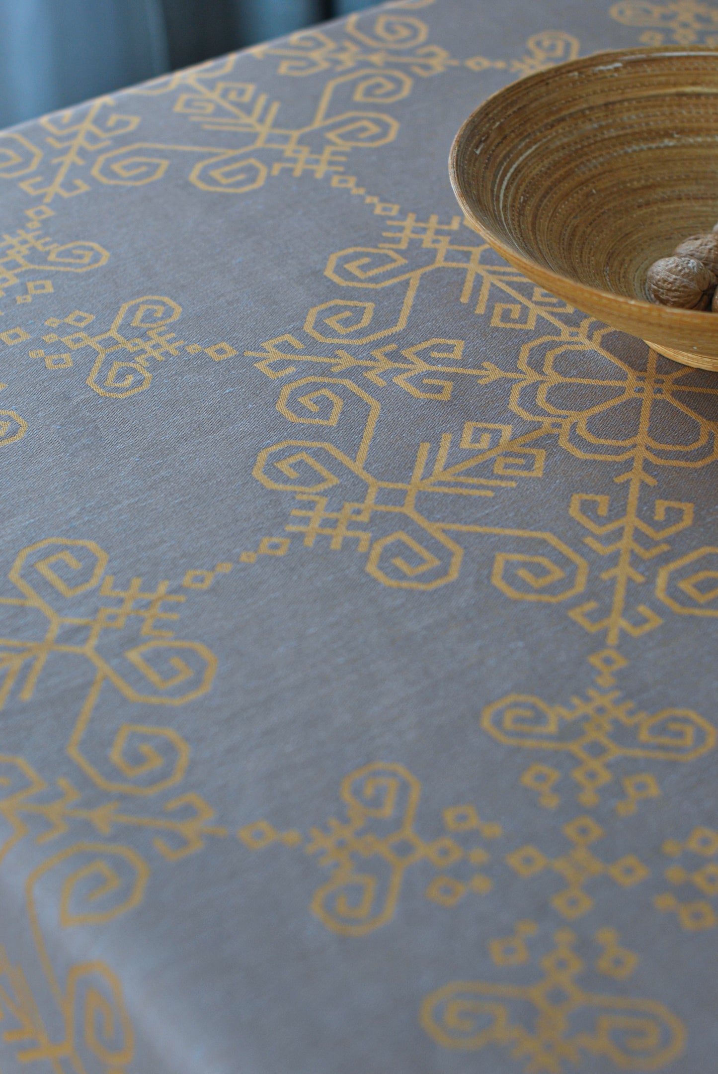 Grey/sand Linen Tablecloth with Wide Lace