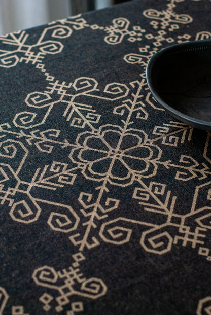 Black Linen Tablecloth with Sun Mandala