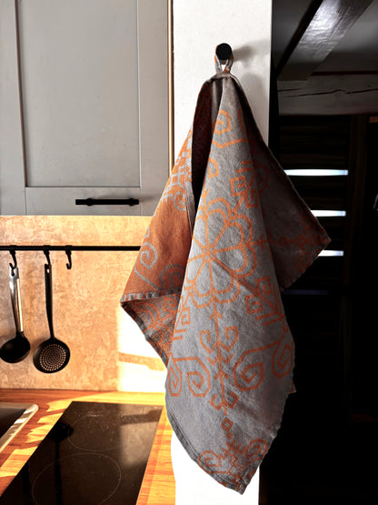 Linen Kitchen Towel Sun Mandala, grey/sand