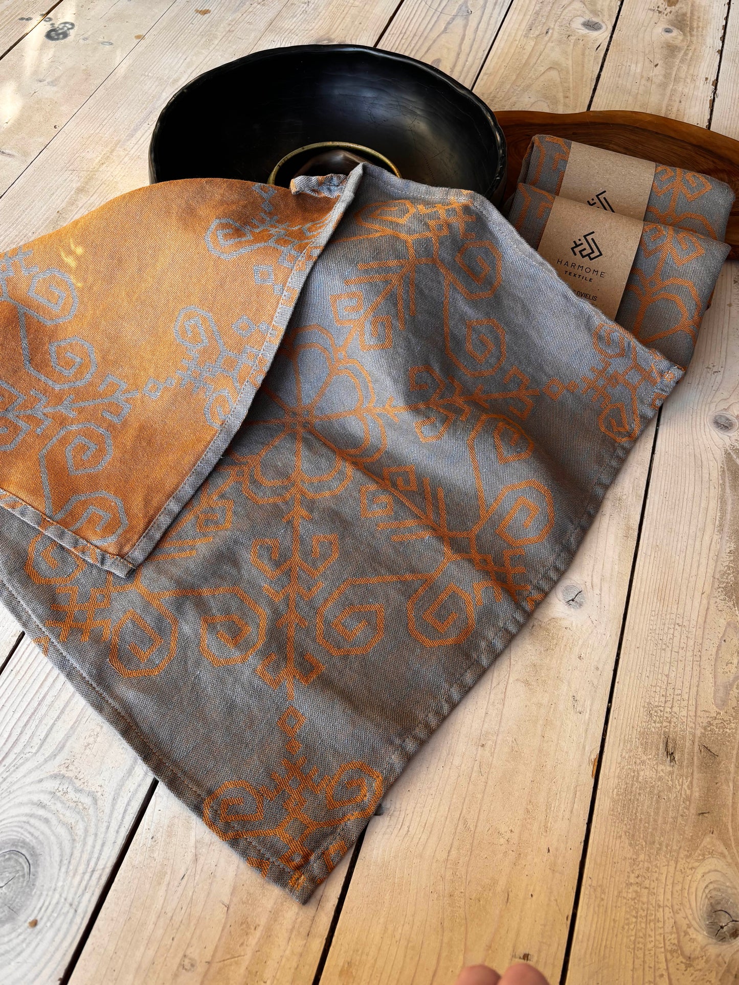 Linen Kitchen Towel Sun Mandala, grey/sand