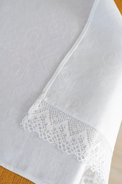 White Linen-Cotton Table Runner with Lace Sun Mandala