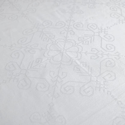 White Cotton Tablecloth with Wide Lace, Sun Mandala Pattern