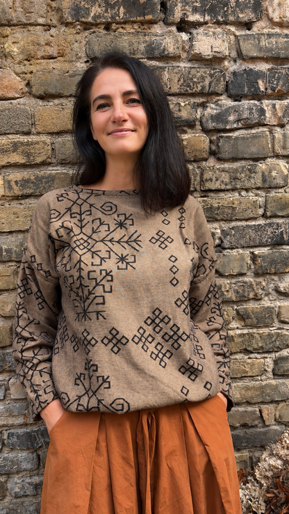 Bothsided Jacquard Sweater Austra, brown/black