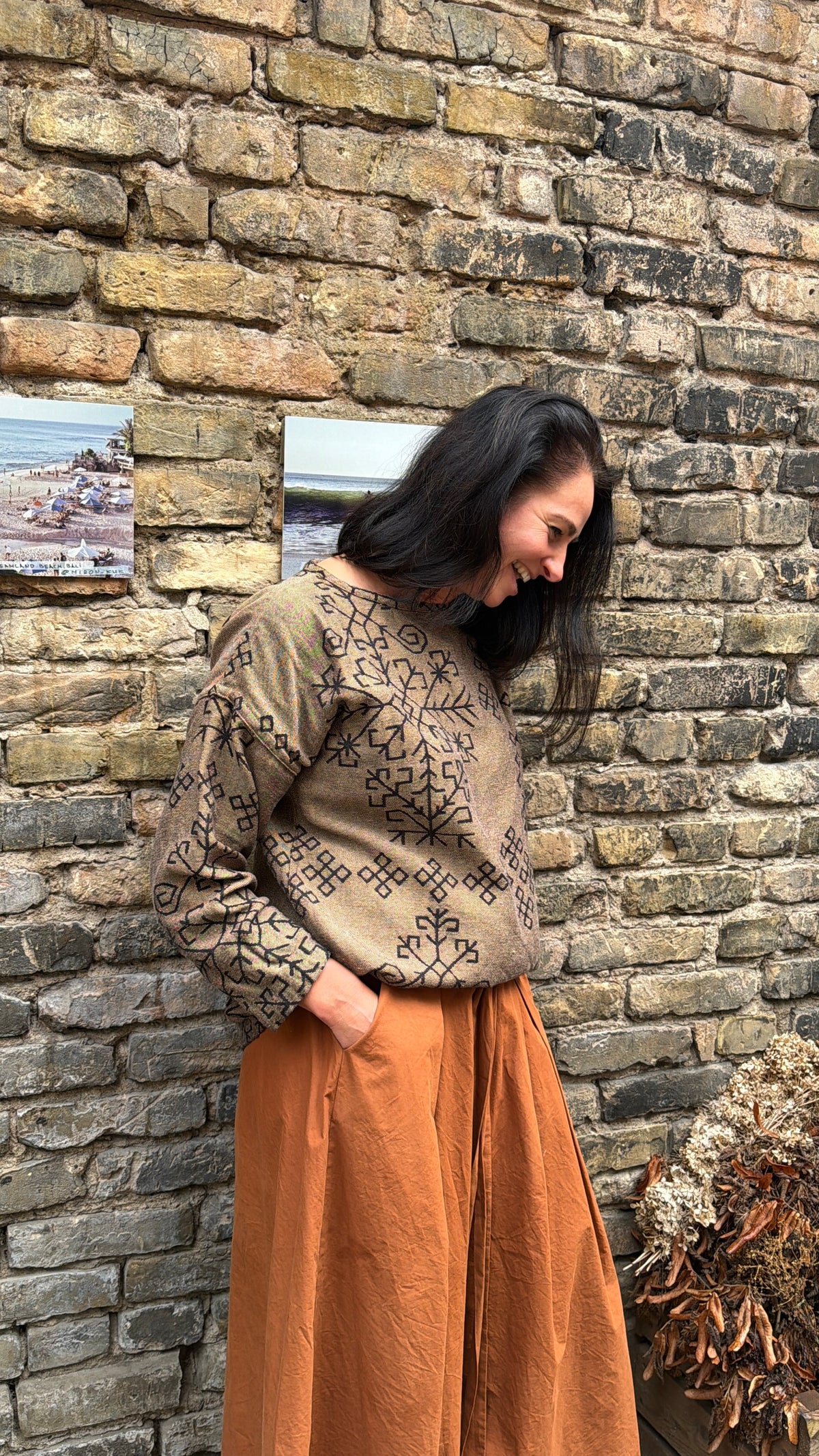 Bothsided Jacquard Sweater Austra, brown/black