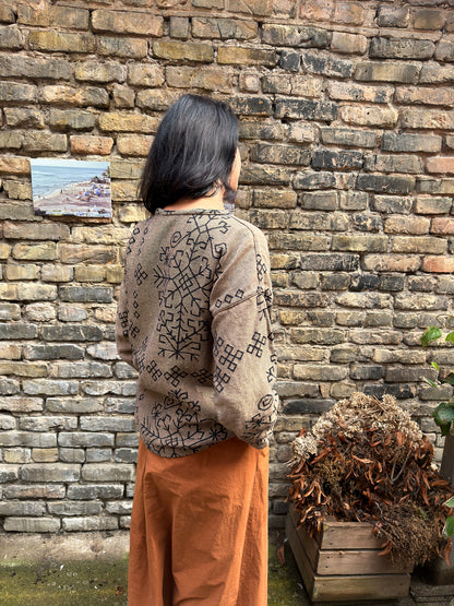 Bothsided Jacquard Sweater Austra, brown/black