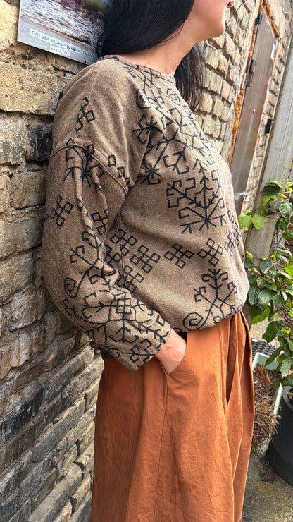 Bothsided Jacquard Sweater Austra, brown/black