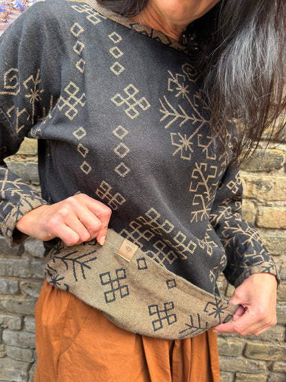 Bothsided Jacquard Sweater Austra, brown/black