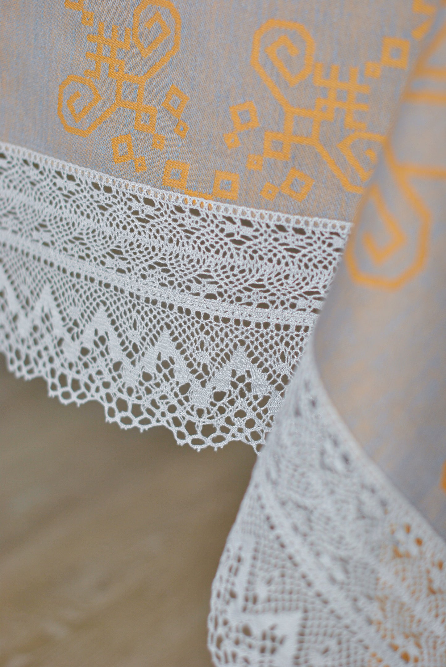 Grey/sand Linen Tablecloth with Wide Lace