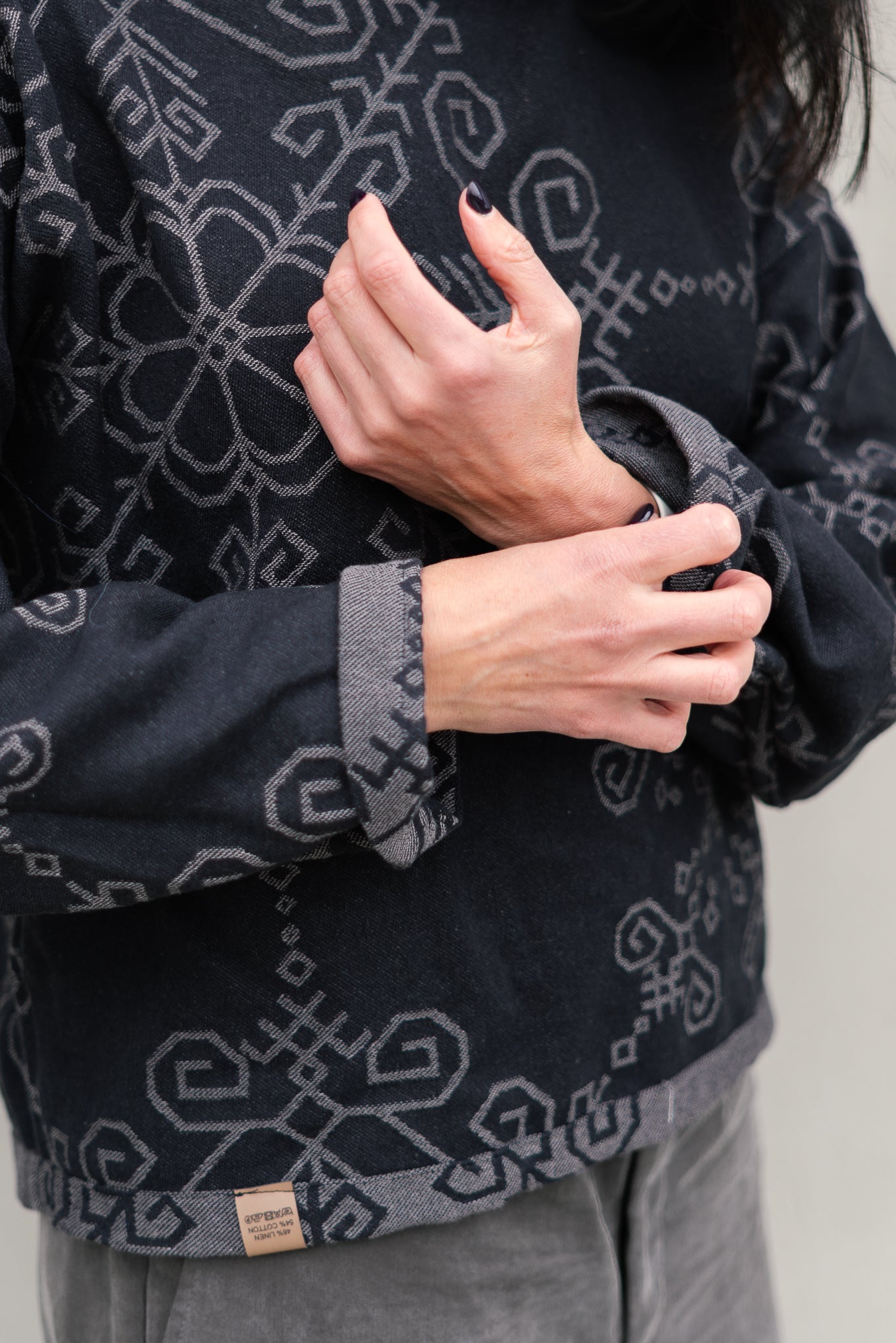 Bothsided Jacquard Sweater with Sun Symbol, grey/black
