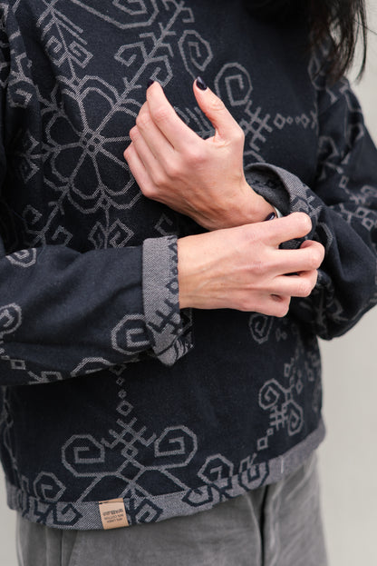 Bothsided Jacquard Sweater with Sun Symbol, grey/black