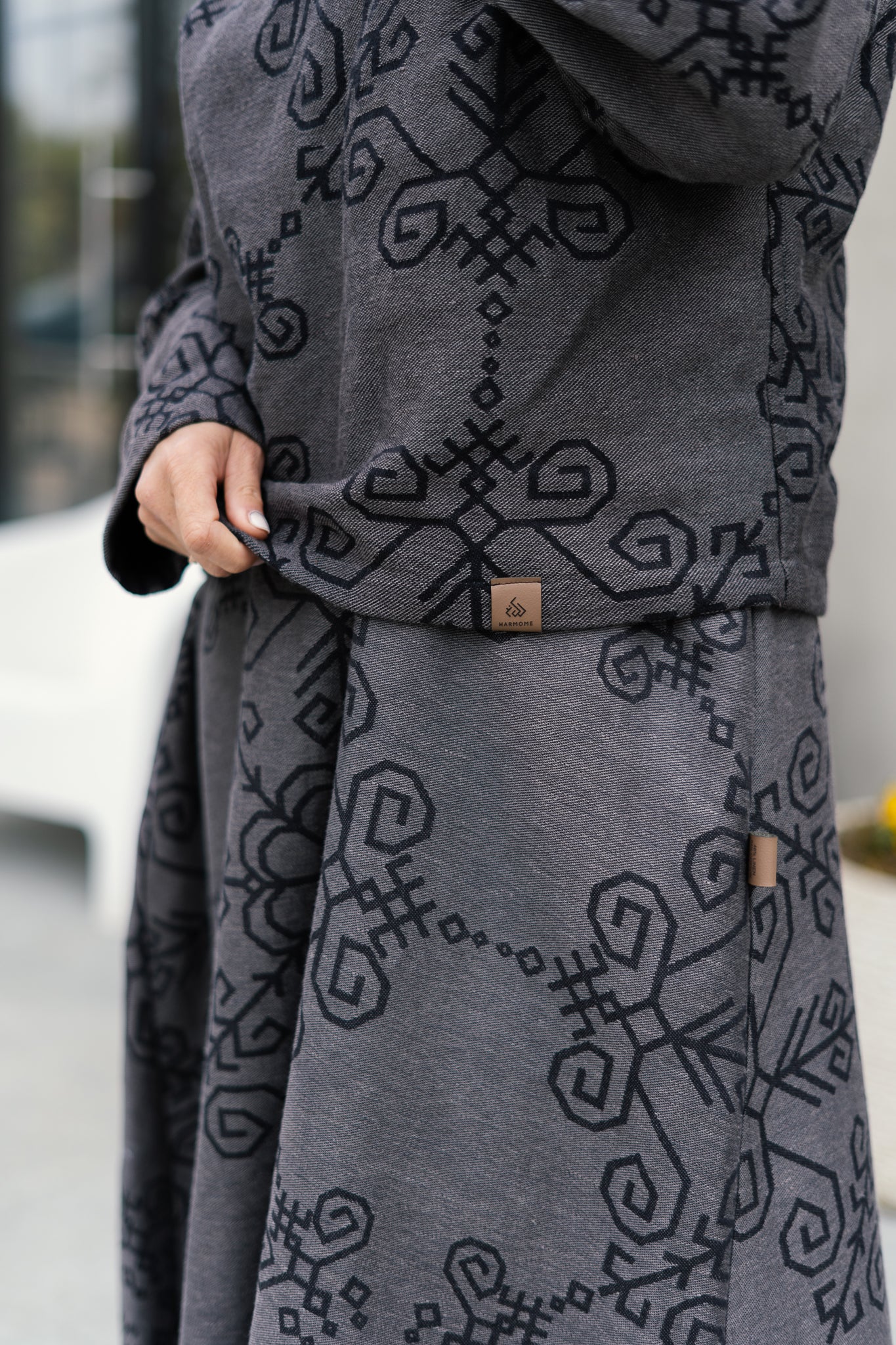 Bothsided Jacquard Sweater with Sun Symbol, grey/black