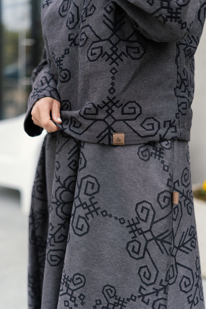 Bothsided Jacquard Sweater with Sun Symbol, grey/black