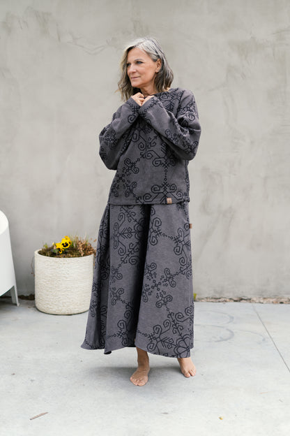 Bothsided Jacquard Sweater with Sun Symbol, grey/black