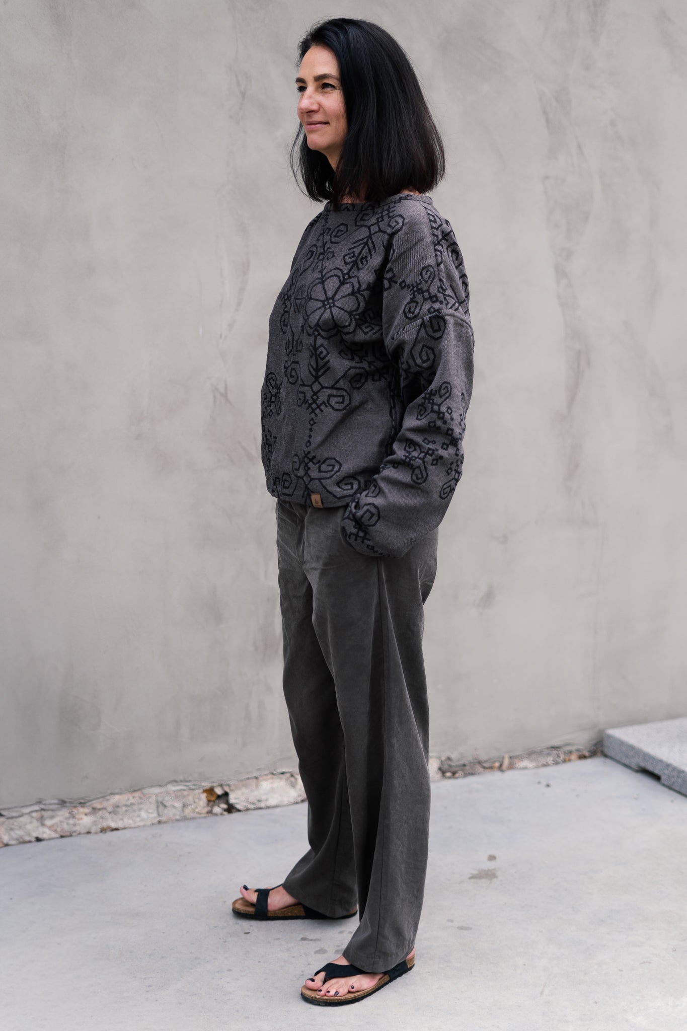 Bothsided Jacquard Sweater with Sun Symbol, grey/black
