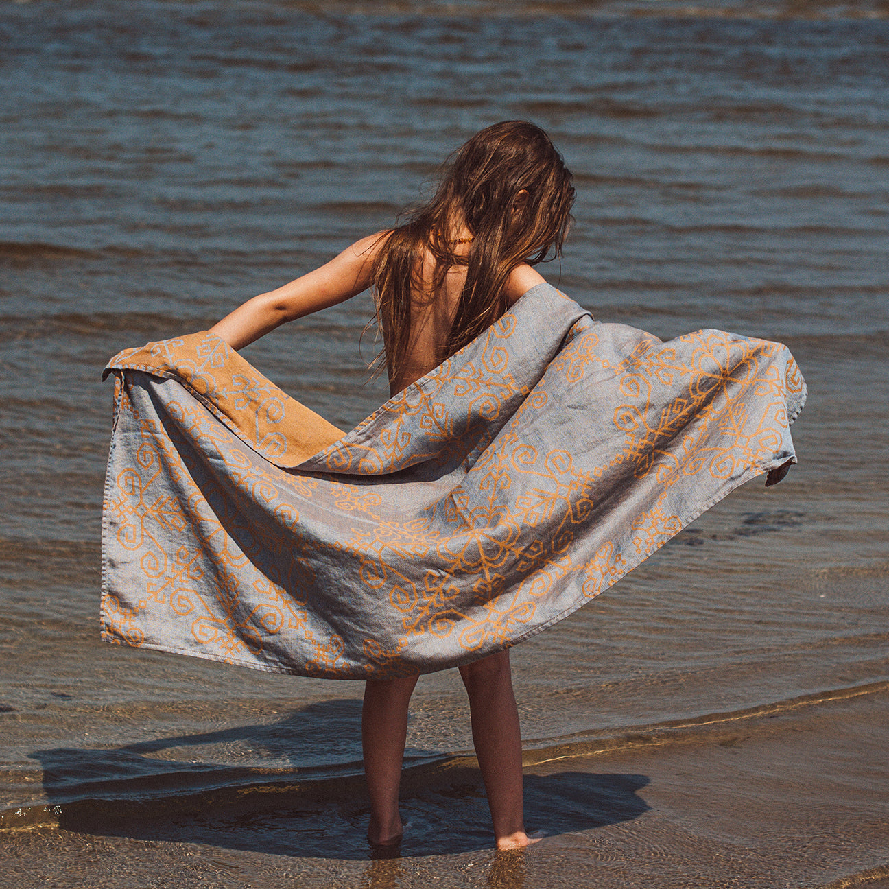 Linen Towel, grey/sand