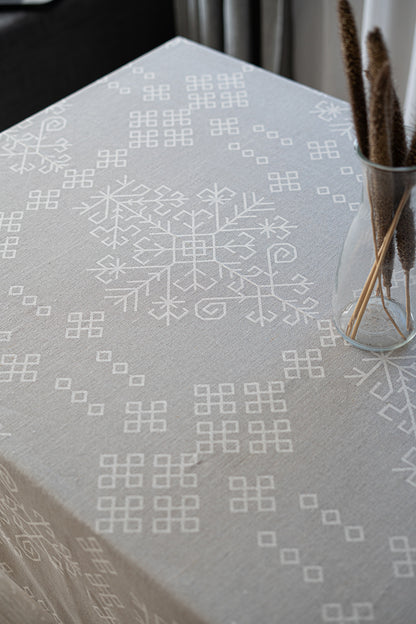 Bothsided Linen Tablecloth with Austra Tree Pattern, natural