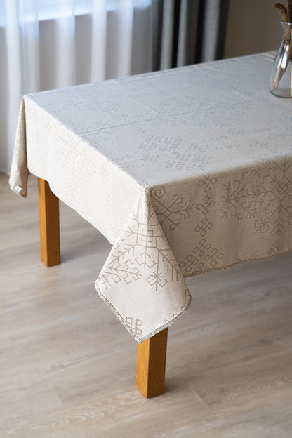 Bothsided Linen Tablecloth with Austra Tree Pattern, natural