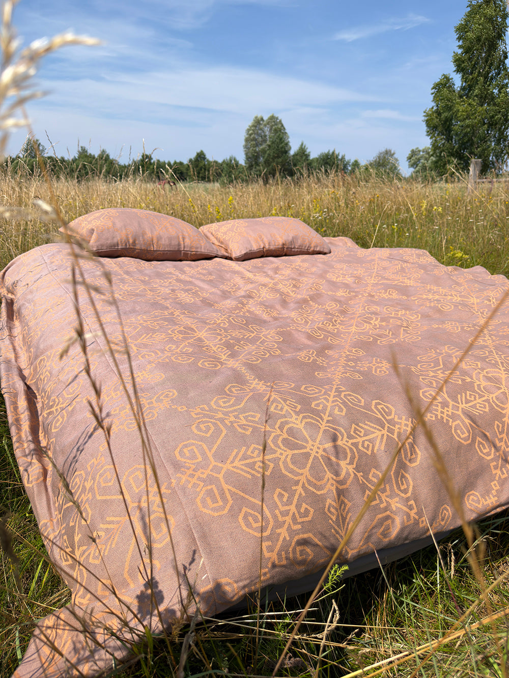 Bed Linen Duvet Cover Set with Sun Symbol, grey/sand