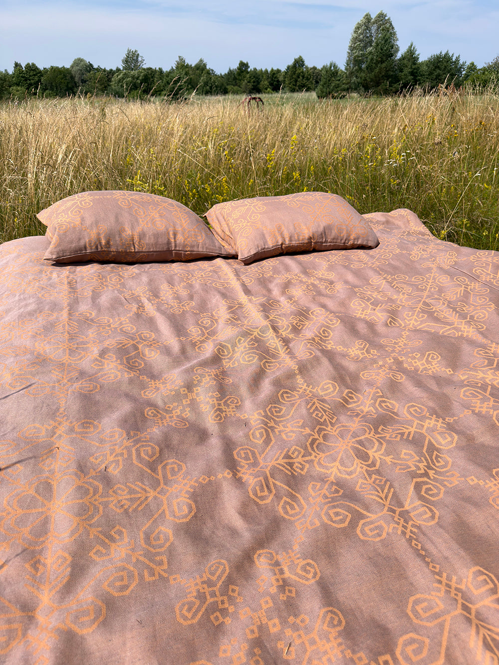 Bed Linen Duvet Cover Set with Sun Symbol, grey/sand