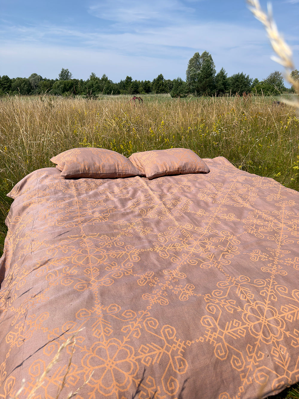 Bed Linen Duvet Cover Set with Sun Symbol, grey/sand