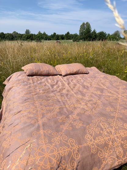 Bed Linen Duvet Cover Set with Sun Symbol, grey/sand