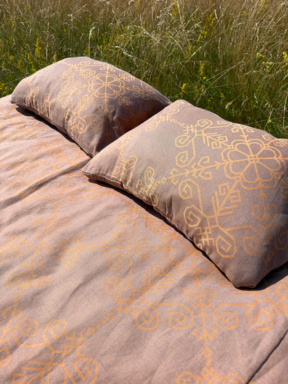 Bed Linen Duvet Cover Set with Sun Symbol, grey/sand