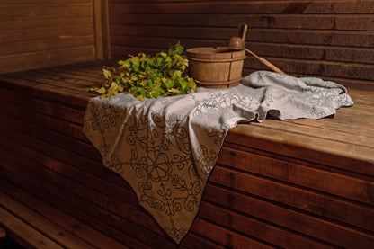 Grey Linen Towel With Sun Mandala