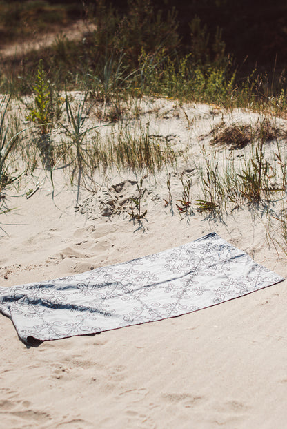 Grey Linen Towel With Sun Mandala