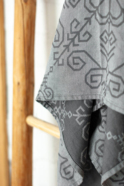 Grey Linen Towel With Sun Mandala