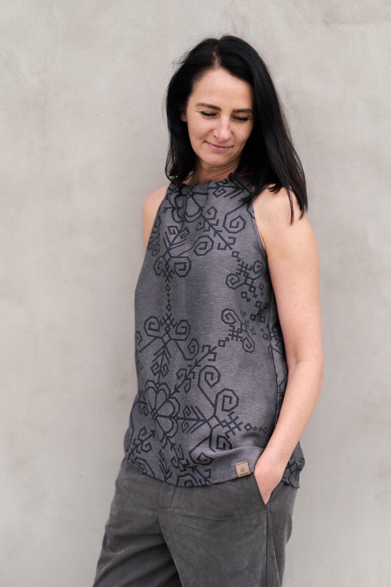 Linen Top with Sun Symbol